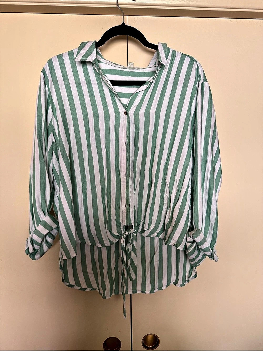 beachlunchlounge Striped Blouse in Green & White Size XL